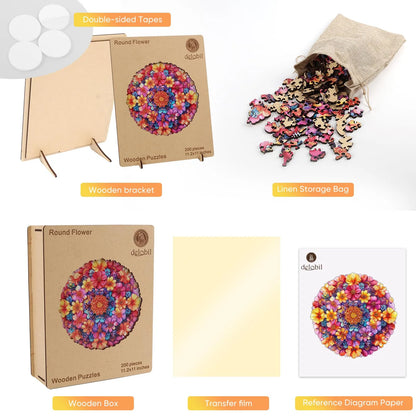 Round flower design wooden jigsaw puzzle for adults