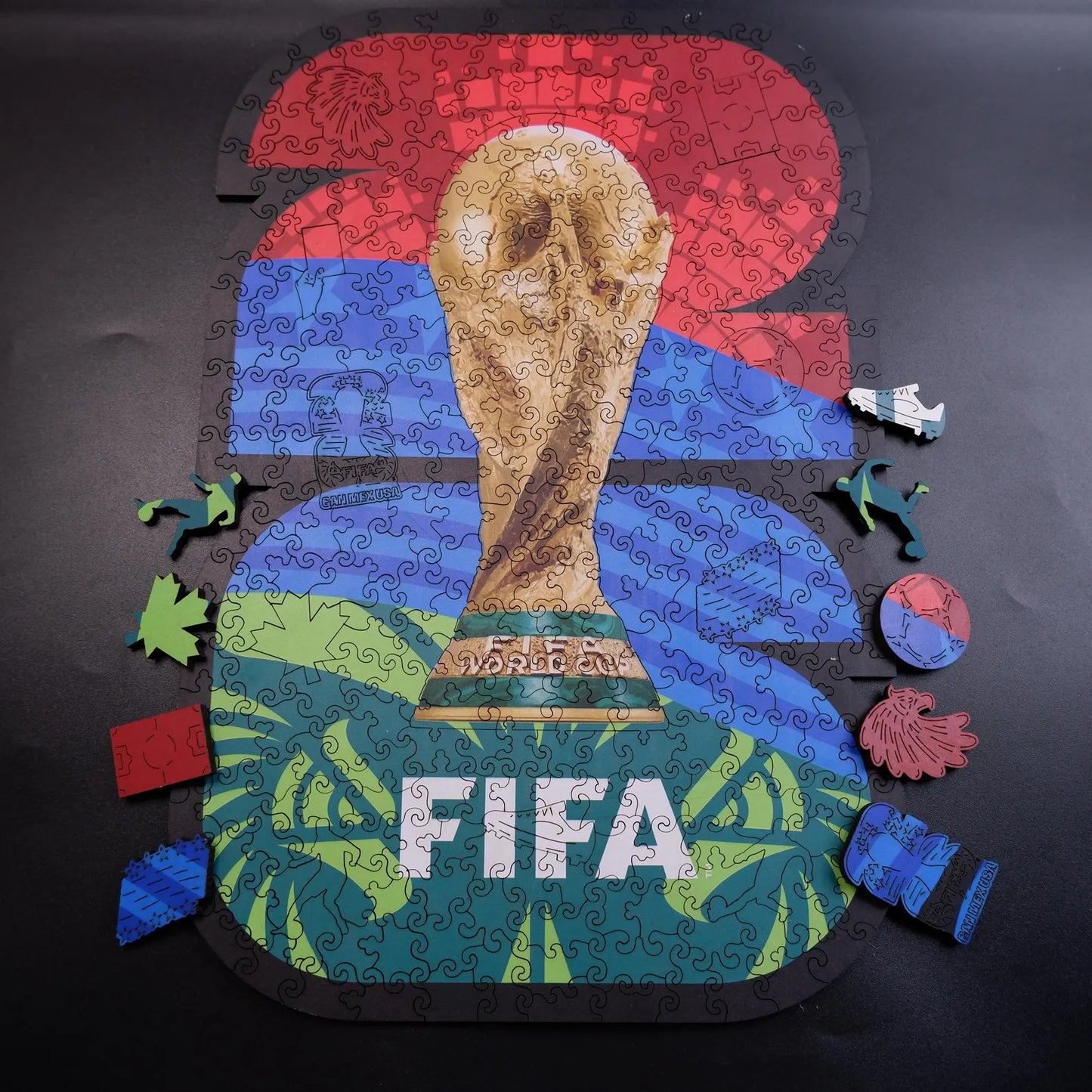 Wooden jigsaw puzzle gift – FIFA World Cup 2026 host countries trophy