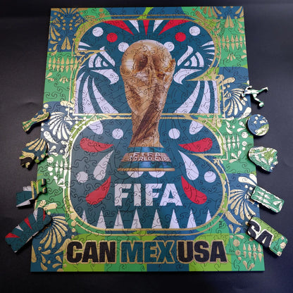 FIFA World Cup 2026 Mexico logo wooden puzzle with laser-cut pieces