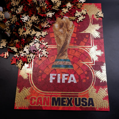 FIFA World Cup 2026 Canada logo wooden puzzle with laser-cut pieces