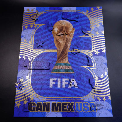 FIFA World Cup 2026 USA logo wooden puzzle with laser-cut pieces