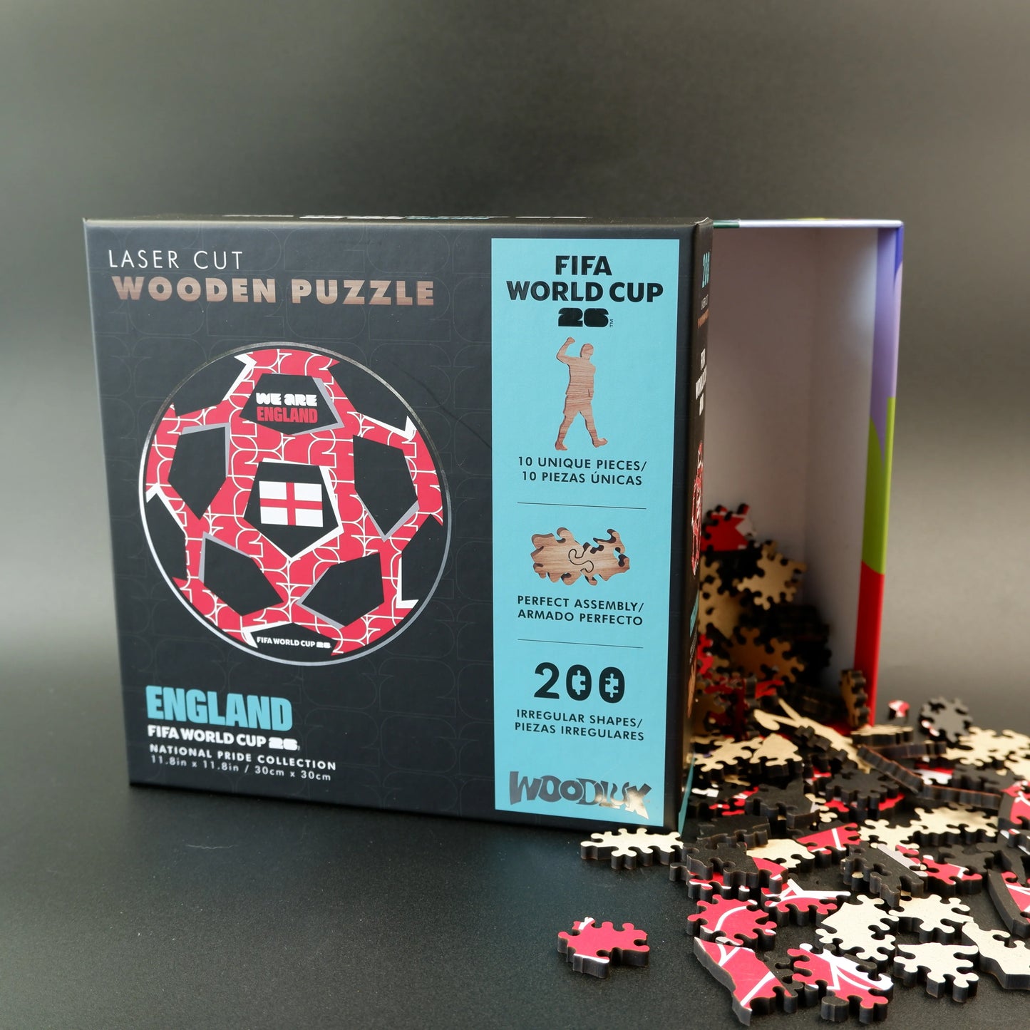 FIFA World Cup 2026 England ball wooden puzzle with laser-cut pieces
