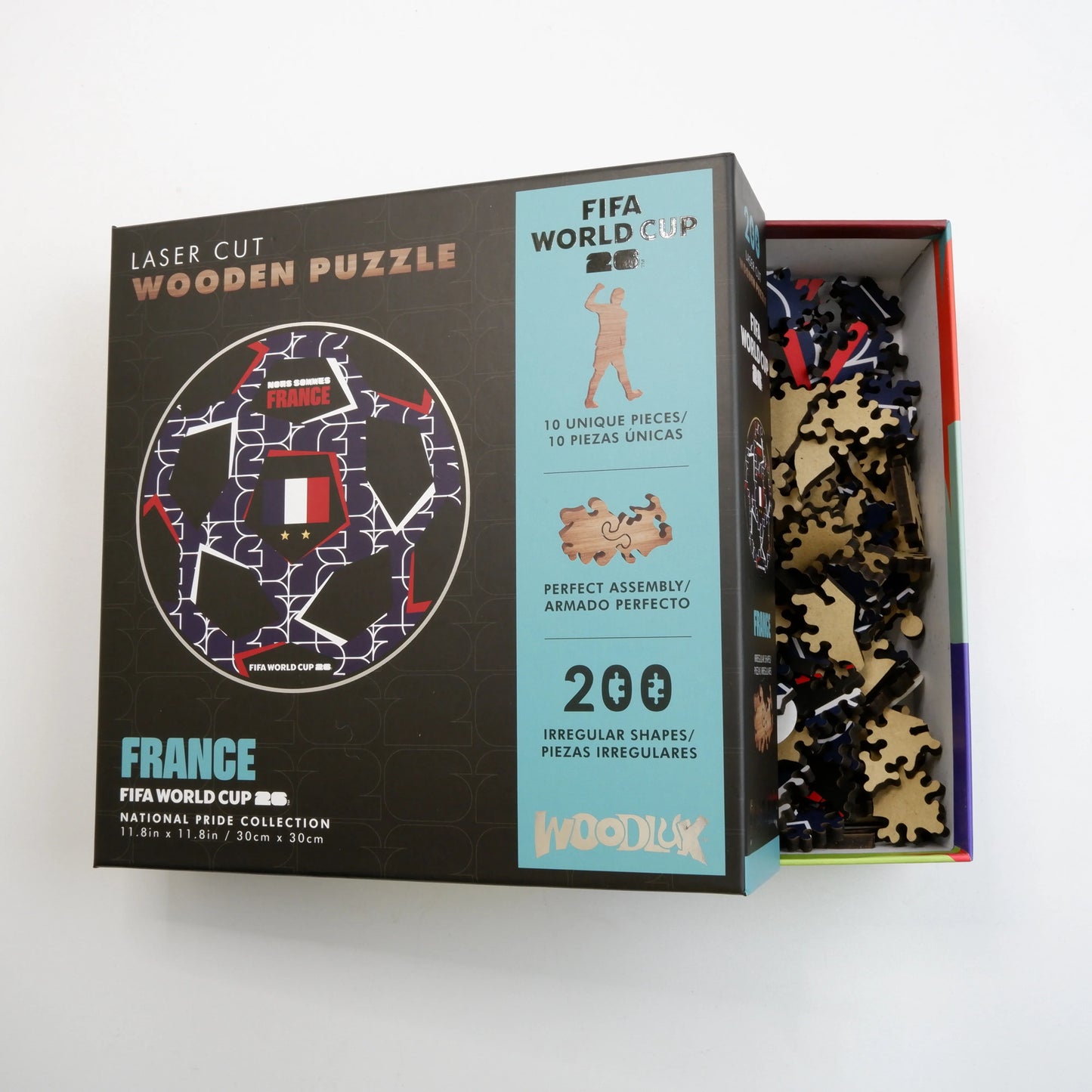FIFA World Cup 2026 France ball wooden puzzle with laser-cut pieces
