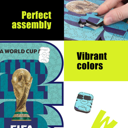 FIFA World Cup 2026 NYC NJ logo wooden puzzle with laser-cut pieces