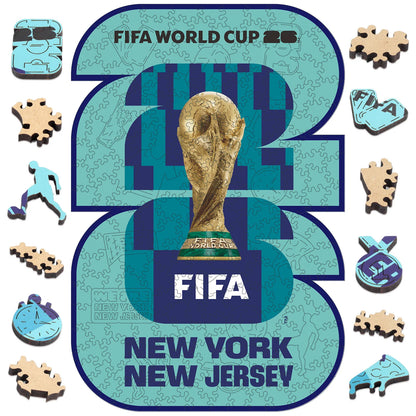 FIFA World Cup 2026 NYC New Jersey logo wooden jigsaw puzzle – officially licensed