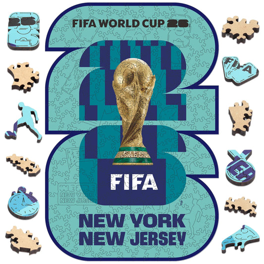 FIFA World Cup 2026 NYC New Jersey logo wooden jigsaw puzzle – officially licensed