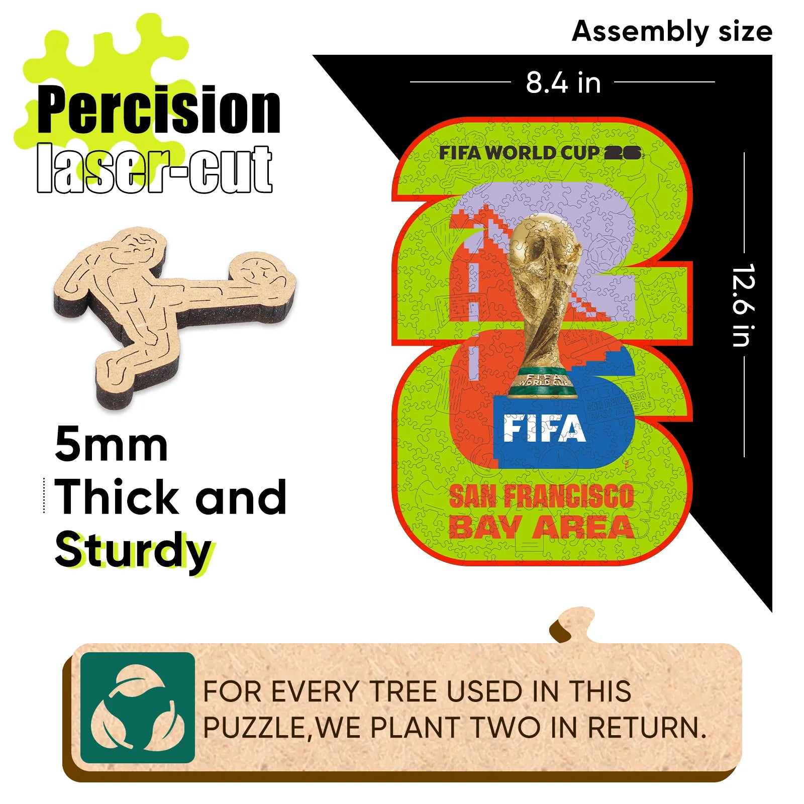 FIFA World Cup 2026 SF Bay Area wooden puzzle with laser-cut pieces