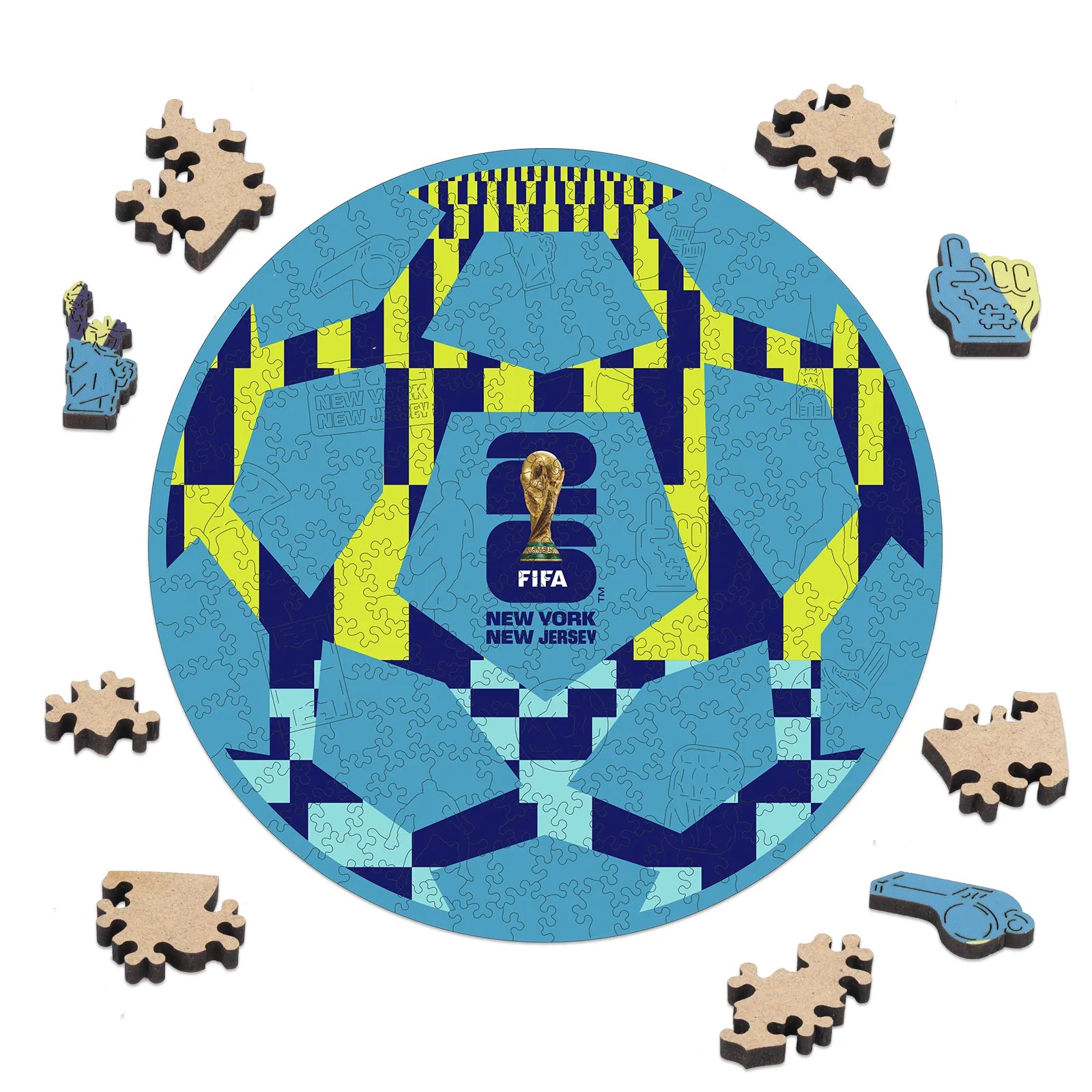 FIFA World Cup 2026 NYC New Jersey ball wooden jigsaw puzzle – officially licensed