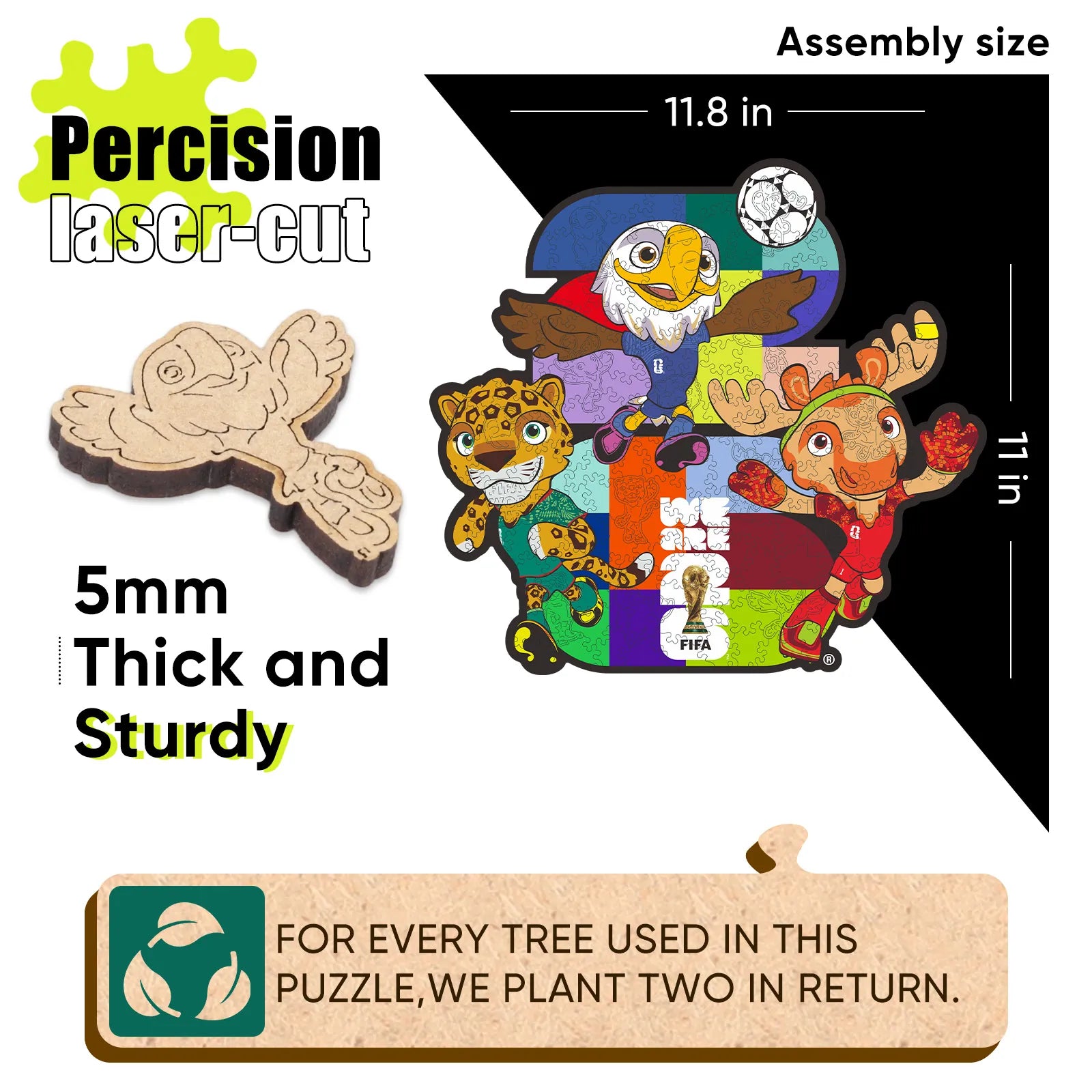 FIFA World Cup 2026 mascots 26 wooden puzzle with laser-cut pieces