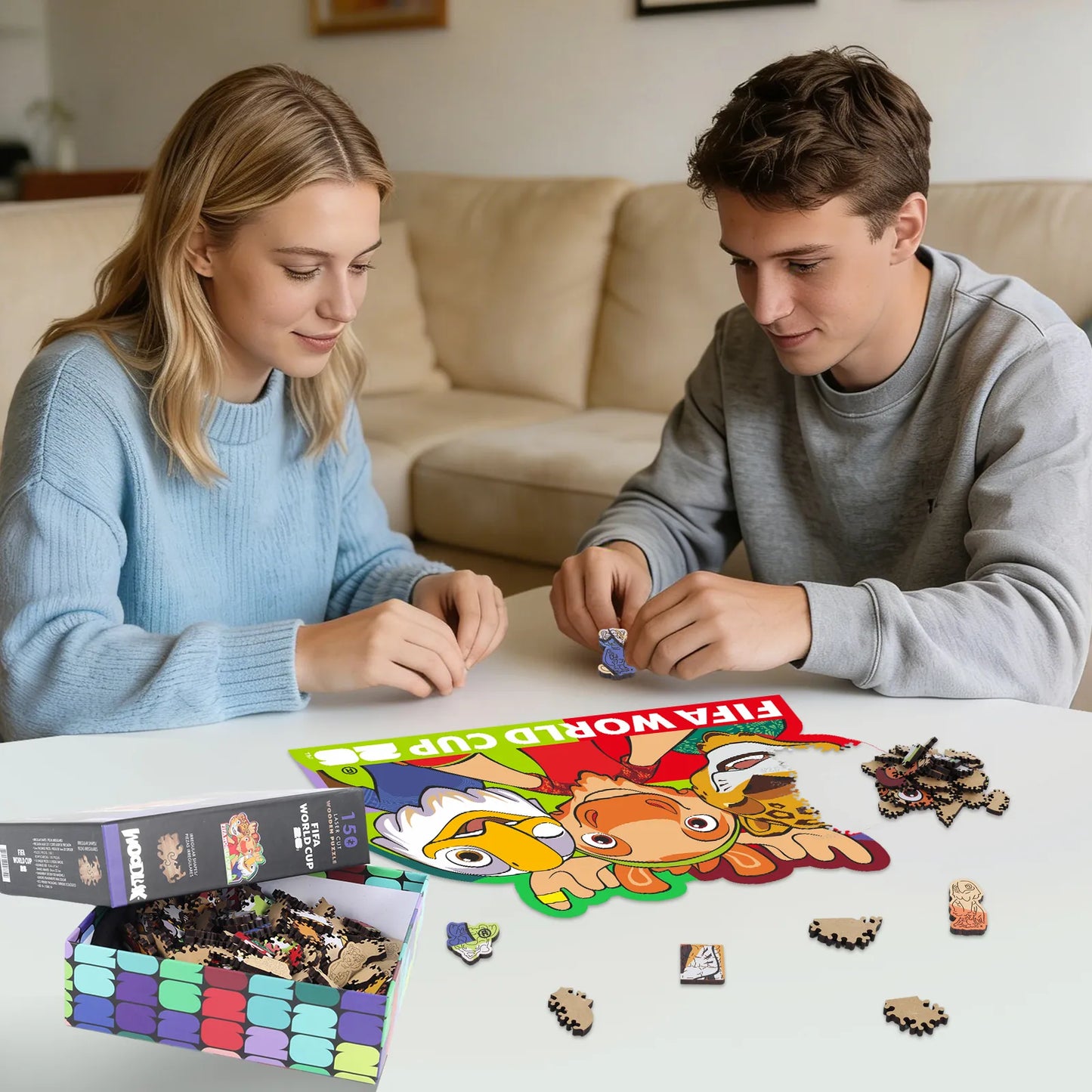 FIFA 2026 USACANMEX mascots wooden jigsaw puzzle – 150 piece edition