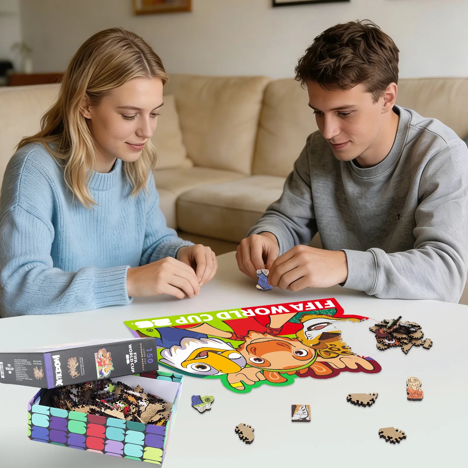FIFA 2026 USACANMEX mascots wooden jigsaw puzzle – 150 piece edition