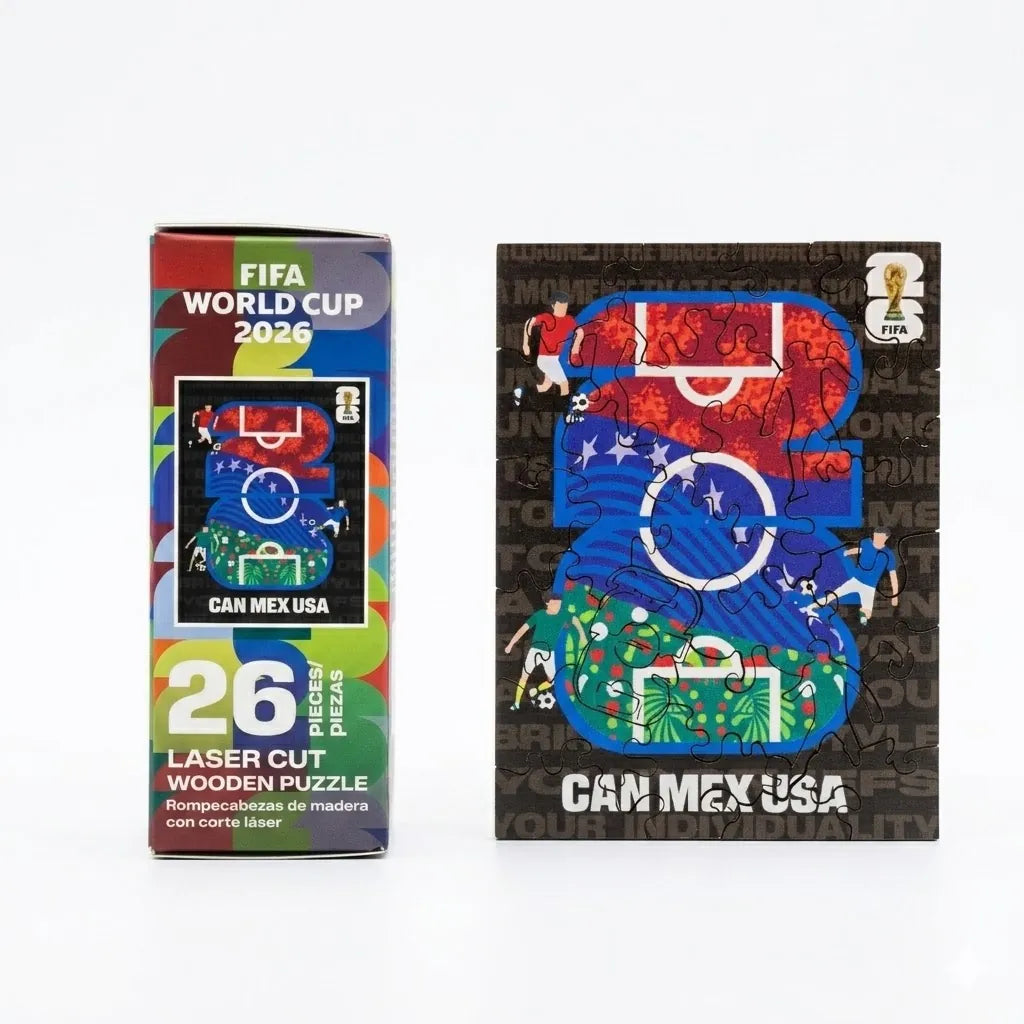 FIFA World Cup 2026 host logo mini wooden puzzle with laser-cut pieces