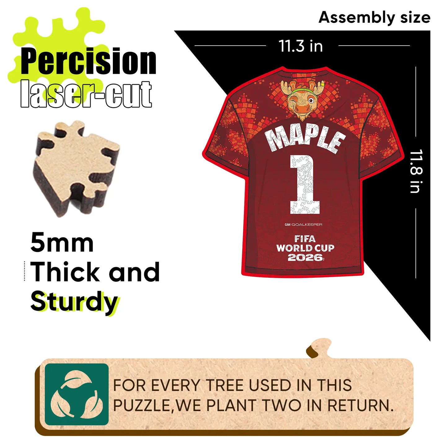 FIFA World Cup 2026 Canada jersey wooden puzzle with laser-cut pieces