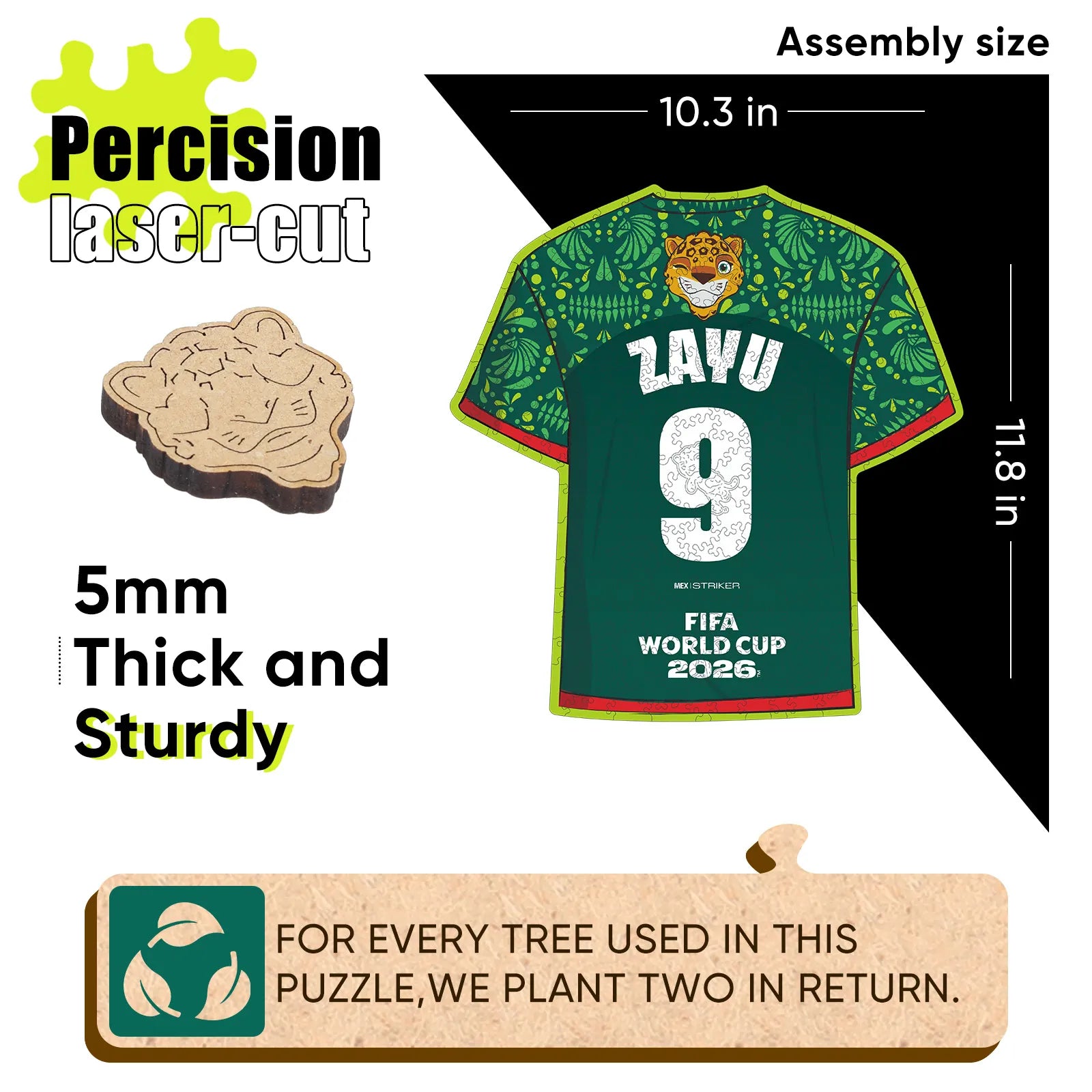 FIFA World Cup 2026 Zayu jersey wooden puzzle with laser-cut pieces