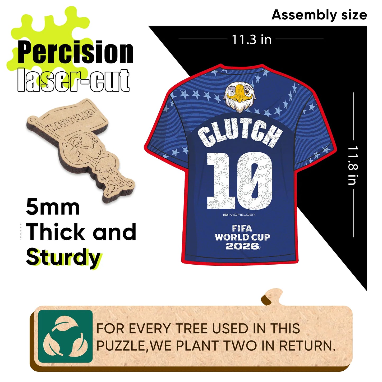 FIFA World Cup 2026 Clutch jersey wooden puzzle with laser-cut pieces
