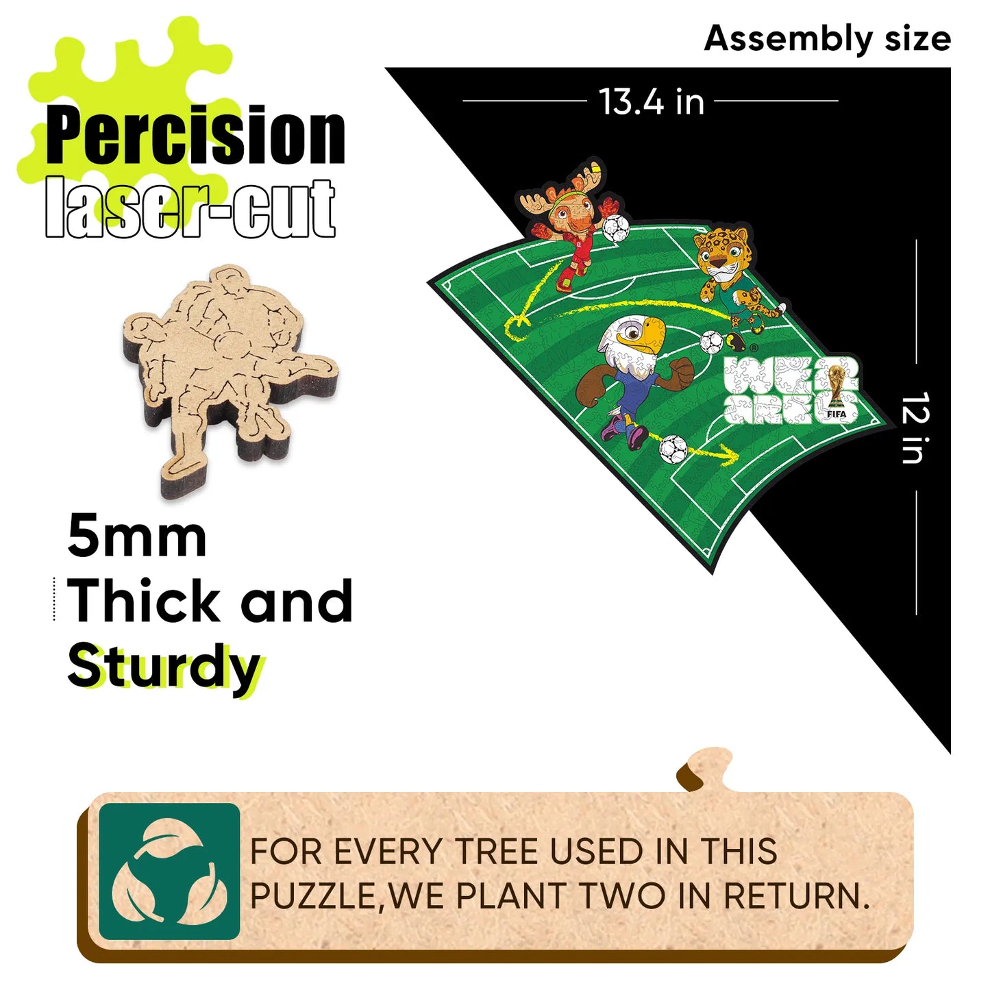 FIFA World Cup 2026 Time To Play wooden puzzle with laser-cut pieces