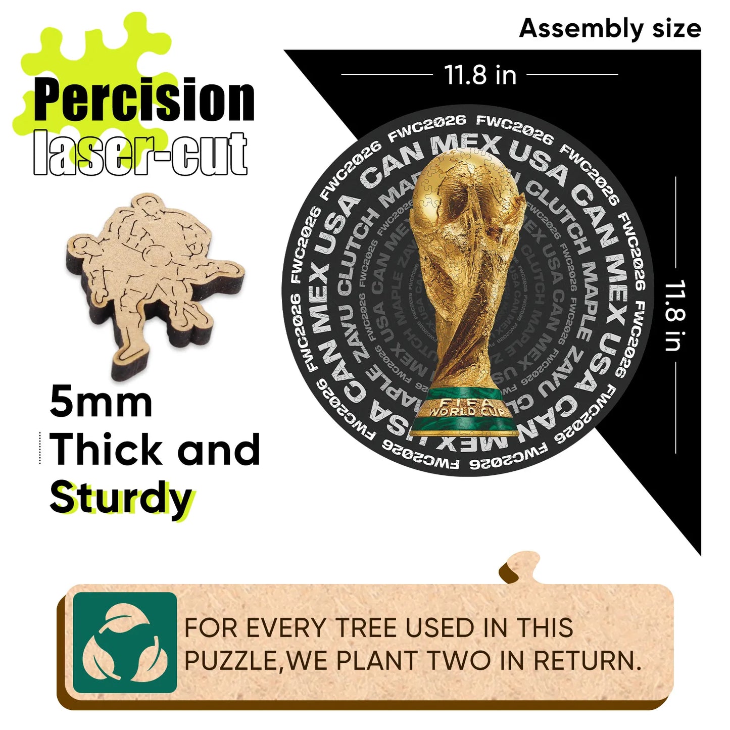 Wooden jigsaw puzzle gift – FIFA World Cup 2026 trophy circle