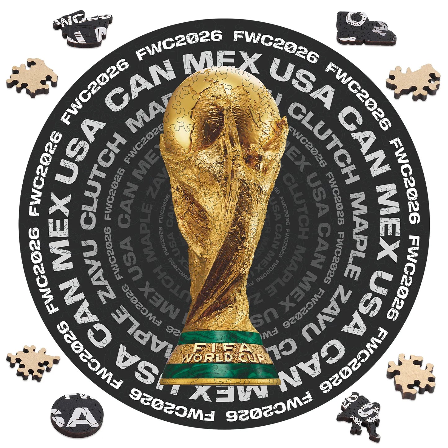 FIFA World Cup 2026 trophy circle wooden jigsaw puzzle – officially licensed