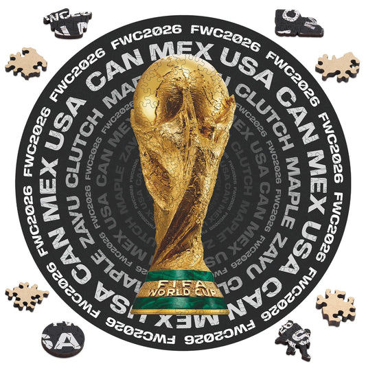 FIFA World Cup 2026 trophy circle wooden jigsaw puzzle – officially licensed