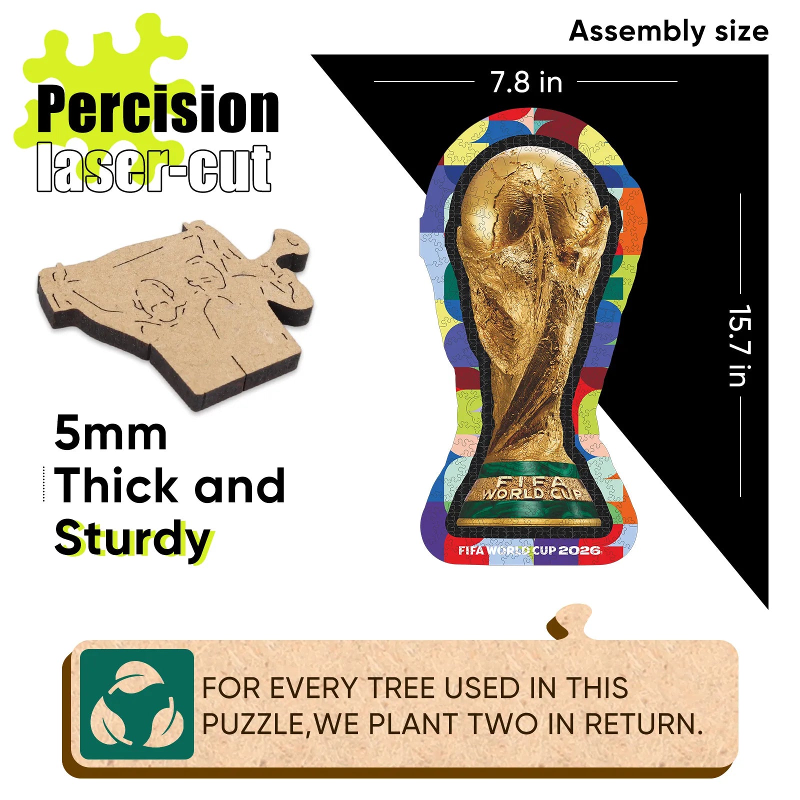 FIFA World Cup 2026 Trophy 1 wooden puzzle with laser-cut pieces