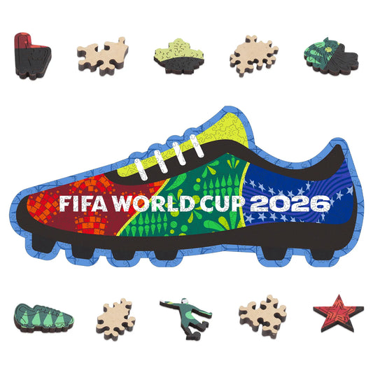 FIFA World Cup 2026 soccer boot wooden jigsaw puzzle – officially licensed