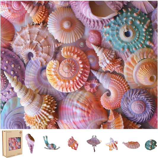Sea shell wooden jigsaw puzzle for adults with unique shaped pieces