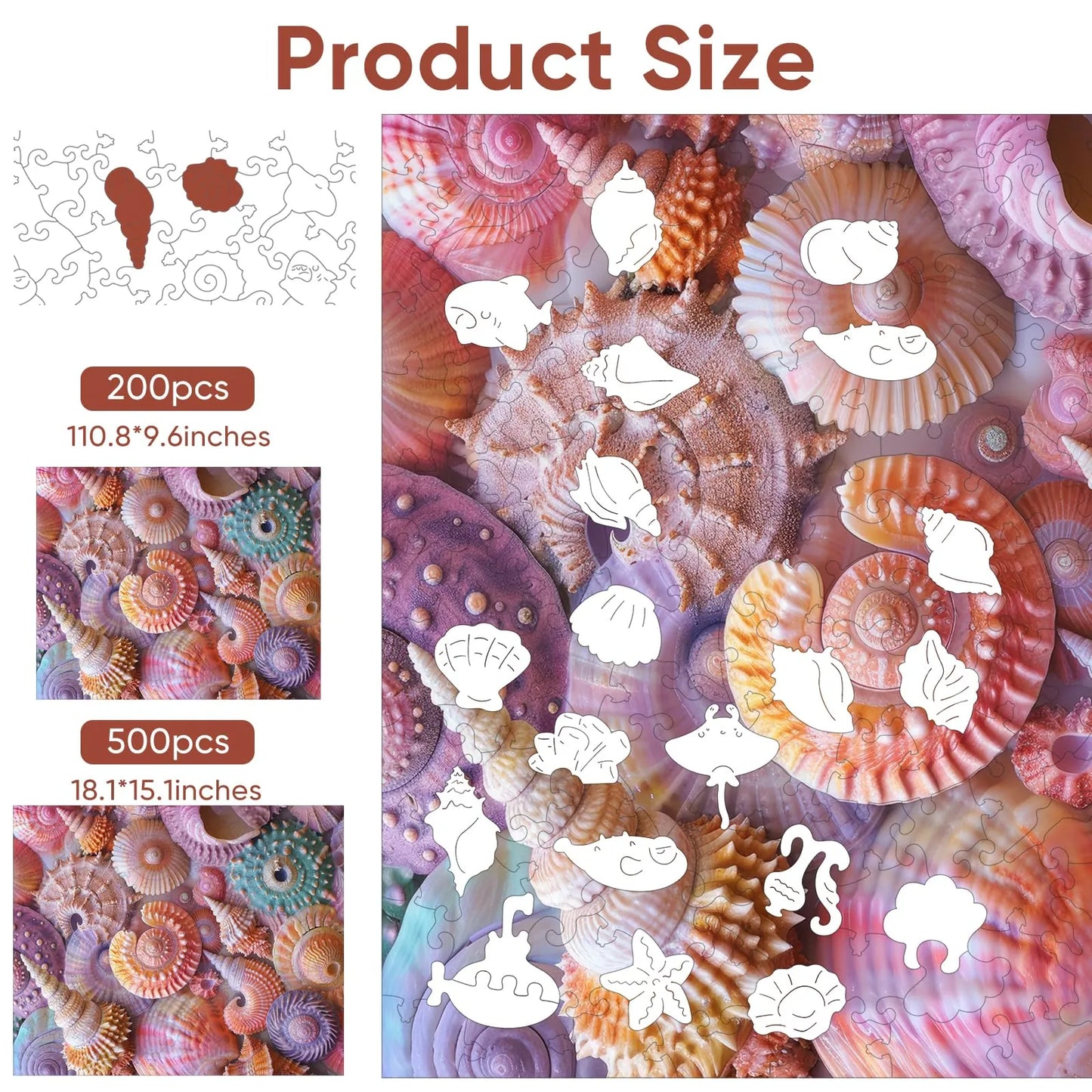 Whimsical wooden jigsaw puzzle – coastal sea shell design