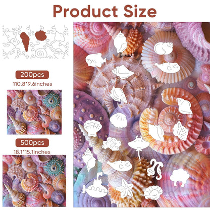 Whimsical wooden jigsaw puzzle – coastal sea shell design