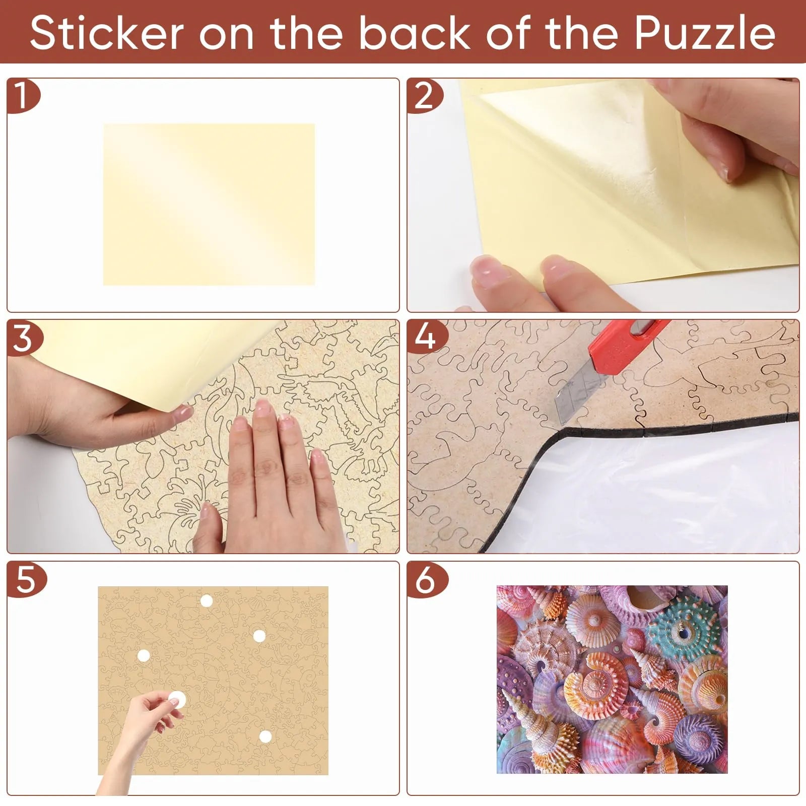 Sea shell wooden puzzle with laser-cut wood pieces