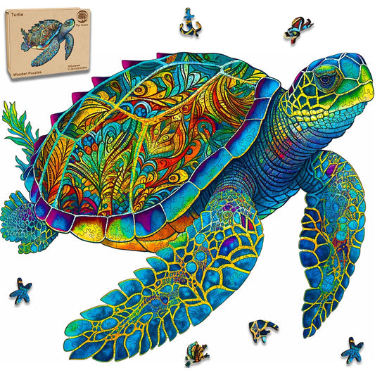 Sea turtle wooden jigsaw puzzle for adults with unique animal-shaped pieces