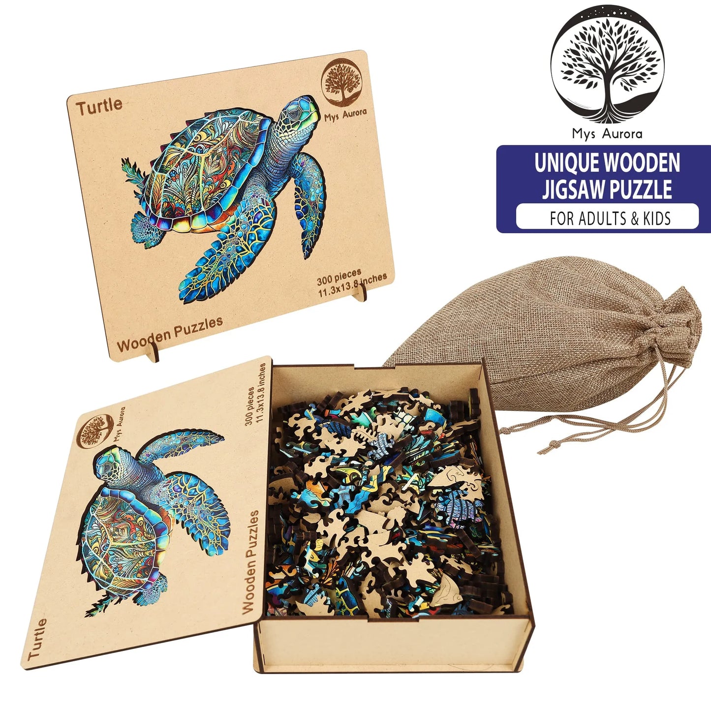 Sea turtle shaped wooden jigsaw puzzle for adults