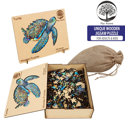 Sea turtle shaped wooden jigsaw puzzle for adults