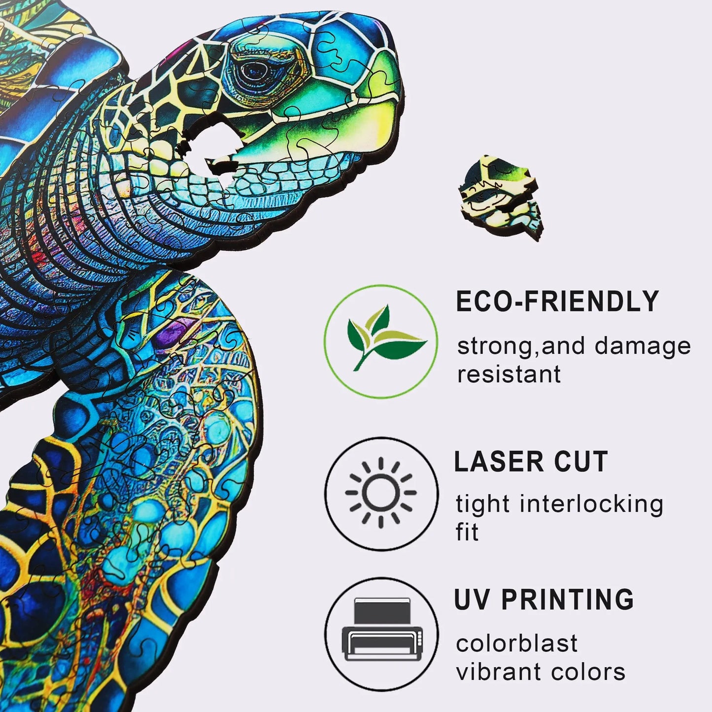 Sea turtle wooden puzzle with laser-cut solid wood pieces