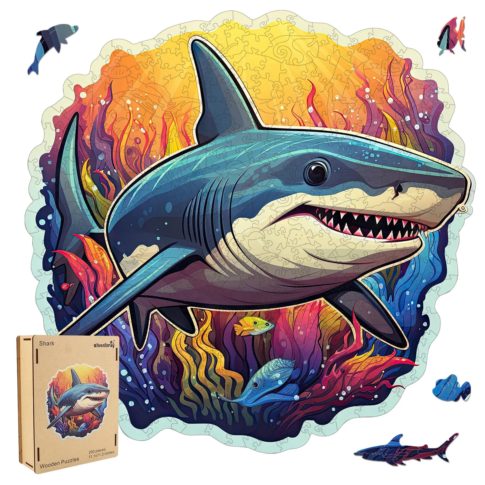 Shark wooden jigsaw puzzle for adults with unique shaped pieces
