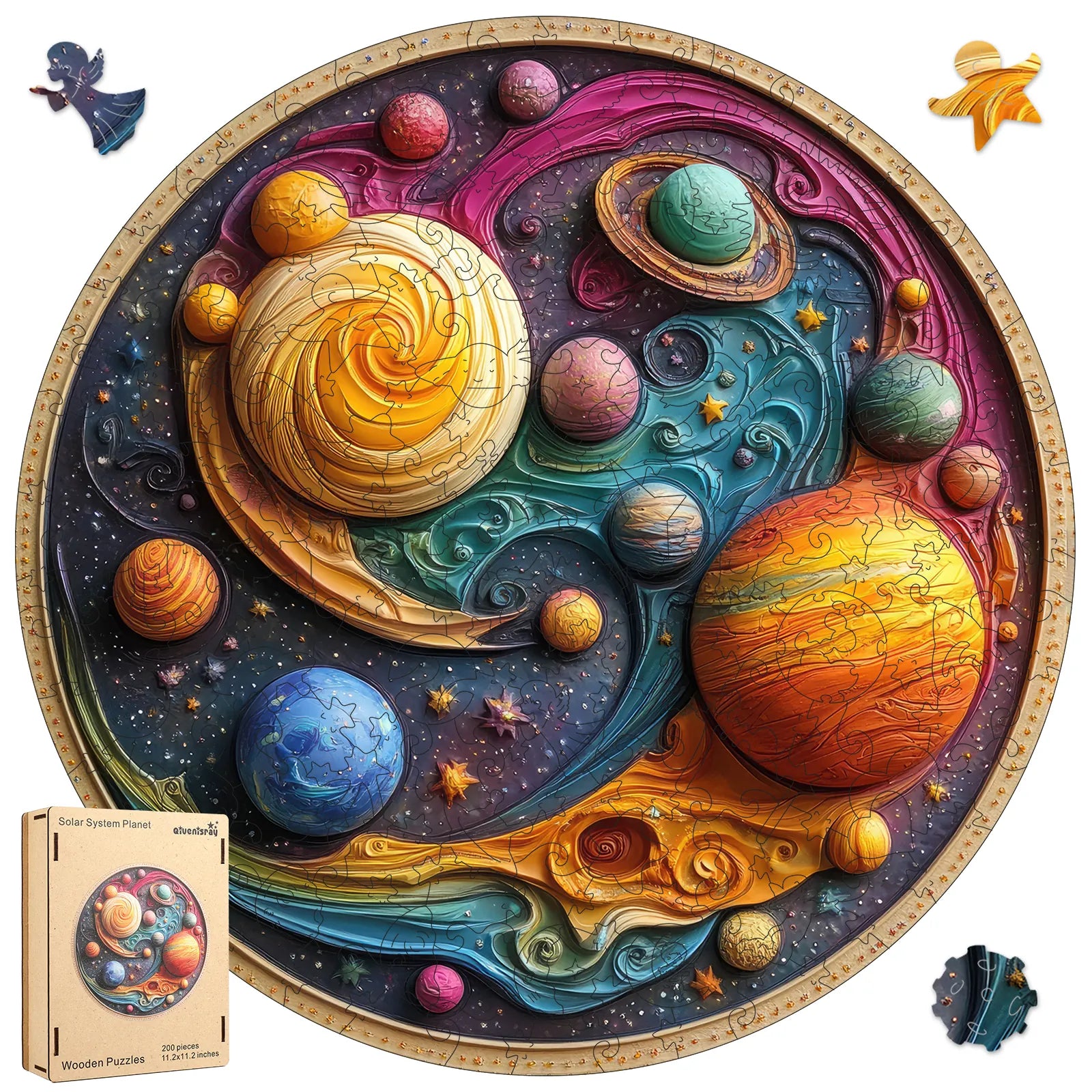Solar system planet wooden jigsaw puzzle for adults with unique shaped pieces