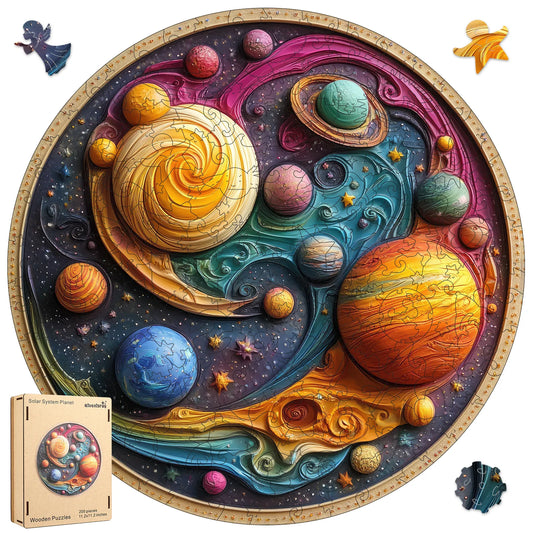 Solar system planet wooden jigsaw puzzle for adults with unique shaped pieces