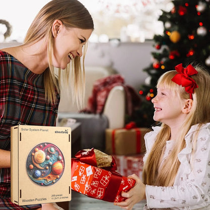 Wooden jigsaw puzzle gift – solar system space design