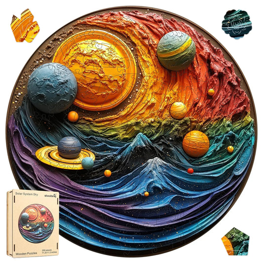 Solar system sky wooden jigsaw puzzle for adults with unique shaped pieces