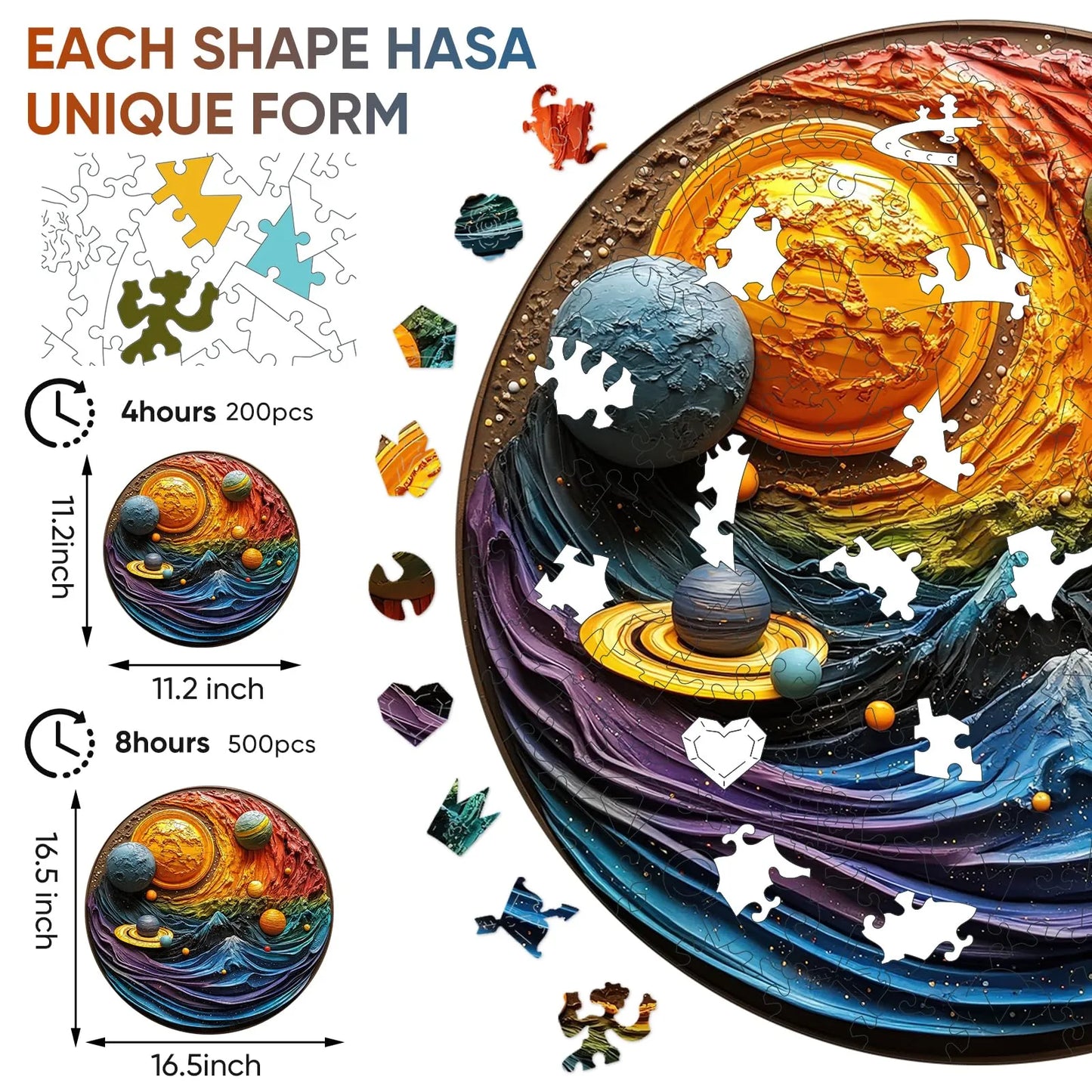 Whimsical wooden jigsaw puzzle – dreamy solar system design