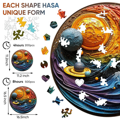 Whimsical wooden jigsaw puzzle – dreamy solar system design