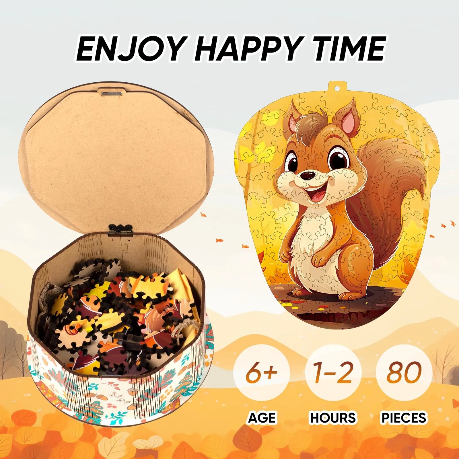 Squirrel wooden puzzle with laser-cut wood pieces