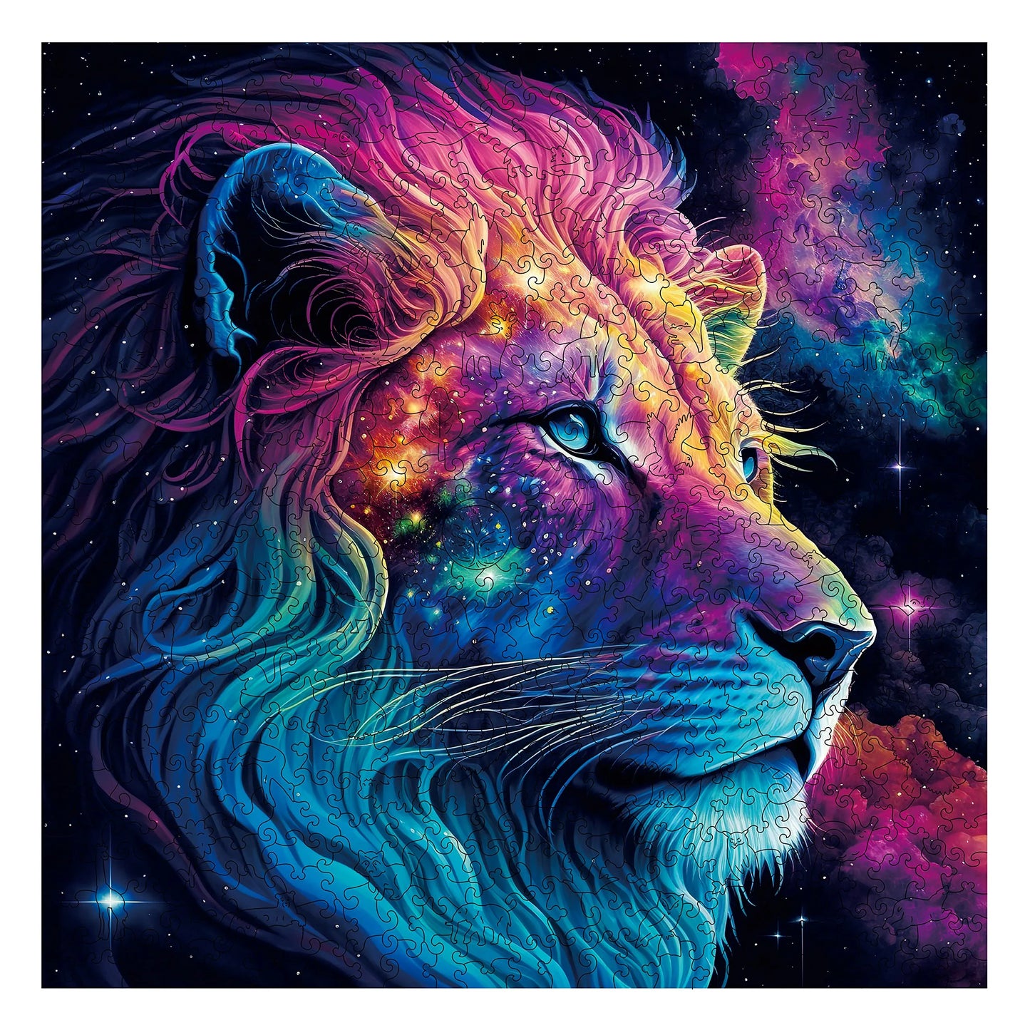 Starry lion wooden jigsaw puzzle for adults with unique shaped pieces