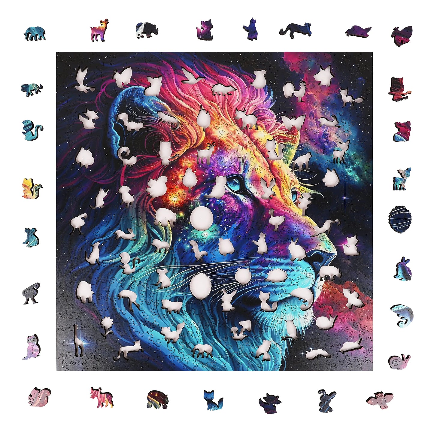 Starry lion wooden puzzle with laser-cut wood pieces