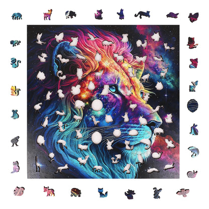 Starry lion wooden puzzle with laser-cut wood pieces