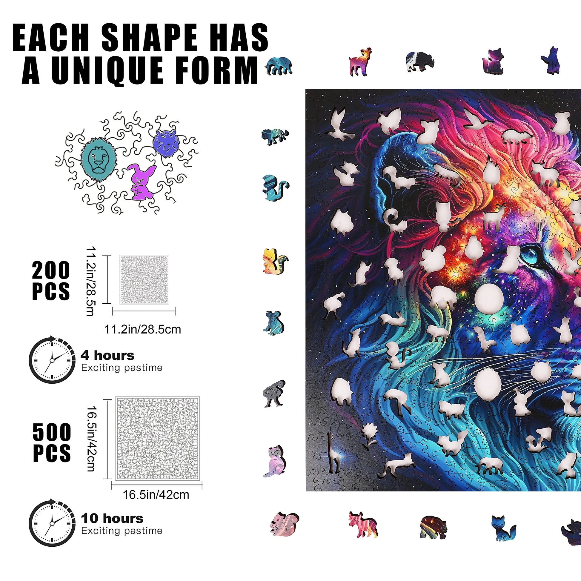Wooden jigsaw puzzle gift – starry lion cosmic design