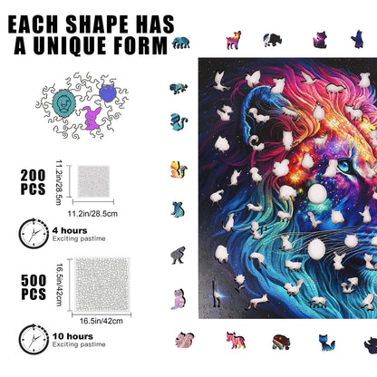 Wooden jigsaw puzzle gift – starry lion cosmic design