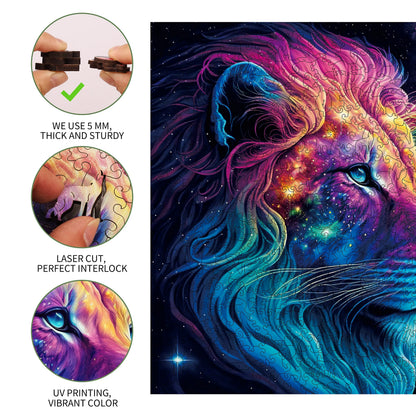 Whimsical wooden jigsaw puzzle – starry lion design