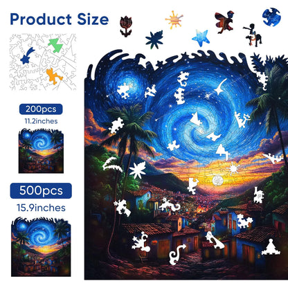 Starry night design wooden jigsaw puzzle for adults