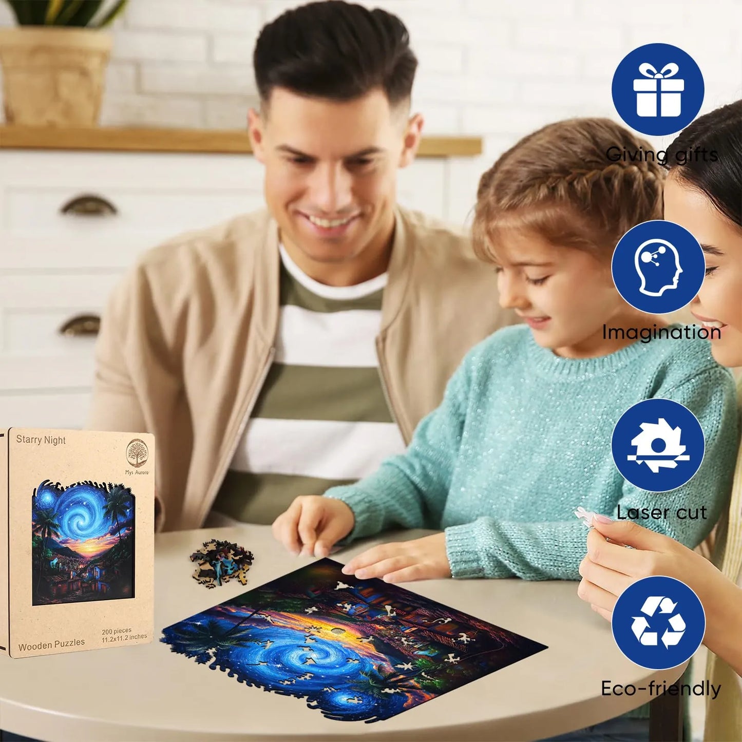Starry night wood puzzle for adults – 200 and 500 piece options
