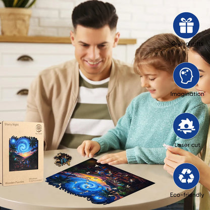 Starry night wood puzzle for adults – 200 and 500 piece options